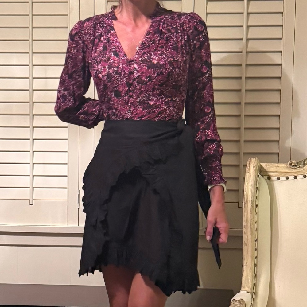 Isabel Marant black embroidered wrap skirt